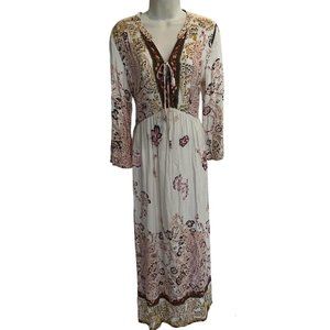 Free People Floral Long Sleeve Boho Flowy Maxi Dress